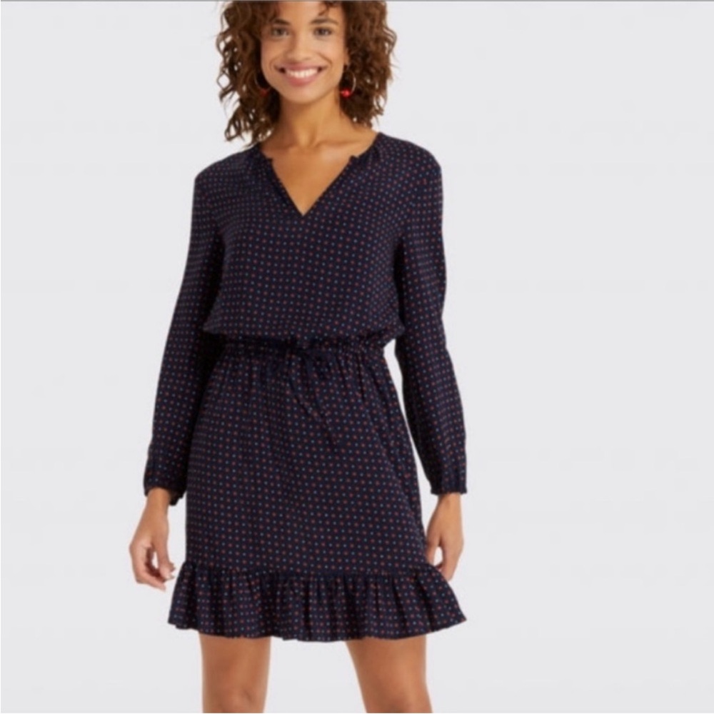 DRAPER JAMES | Women’s Navy Dot Dress size XL Peasant Floral Ruffle Flirty Mini